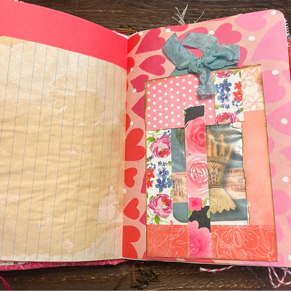 Valentine’s Junk Journal Pink Feminine Boho Grungy Lace Heart To My Valentine - Picture 13 of 16